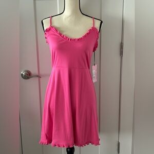 Pink spaghetti strap dress with ruffle detail. Size M